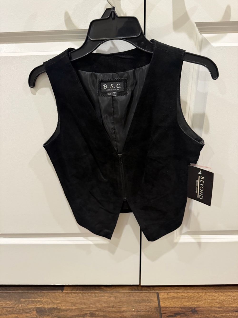 Black Suede Sleeveless Zip-Front Vest